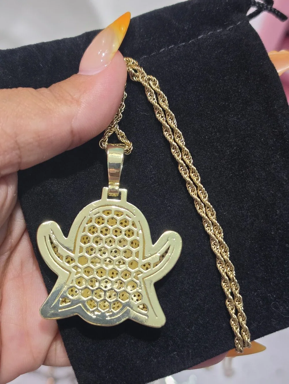 Gold Tone Pave Ghost Pendant Necklace - Unbranded